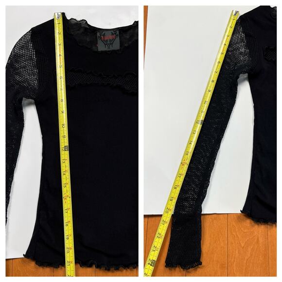 Vintage Raven Gothic Black Mesh Cutout Fishnet Sleeve Top Rave Y2K Euro Goth - Picture 16 of 16